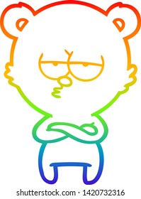 rainbow gradient line drawing of a bored bear cartoon