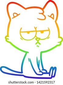 rainbow gradient line drawing of a bored cartoon cat