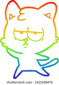 rainbow gradient line drawing of a bored cartoon cat