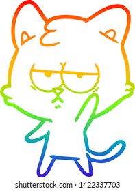 rainbow gradient line drawing of a bored cartoon cat