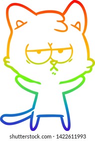 rainbow gradient line drawing of a bored cartoon cat