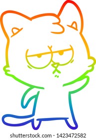rainbow gradient line drawing of a bored cartoon cat