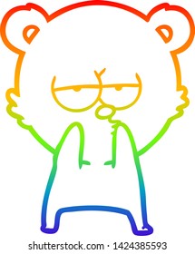 rainbow gradient line drawing of a bored bear cartoon