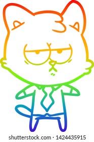 rainbow gradient line drawing of a bored cartoon cat