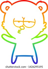 rainbow gradient line drawing of a bored bear cartoon
