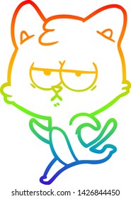 rainbow gradient line drawing of a bored cartoon cat