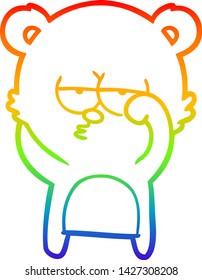 dibujo de la línea de gradiente del arco iris de una caricatura del oso aburrido