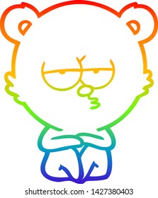 rainbow gradient line drawing of a bored polar bear sitting cartoon