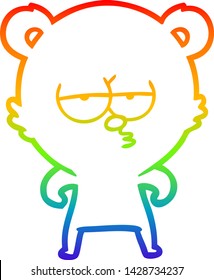 rainbow gradient line drawing of a bored polar bear cartoon