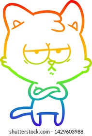 rainbow gradient line drawing of a bored cartoon cat