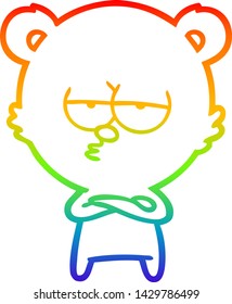rainbow gradient line drawing of a bored bear cartoon