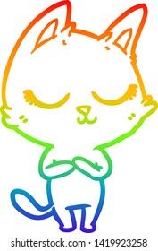 rainbow gradient line drawing of a calm cartoon cat