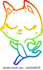 rainbow gradient line drawing of a calm cartoon cat