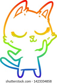 rainbow gradient line drawing of a calm cartoon cat