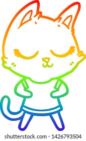 rainbow gradient line drawing of a calm cartoon cat