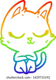 rainbow gradient line drawing of a calm cartoon cat