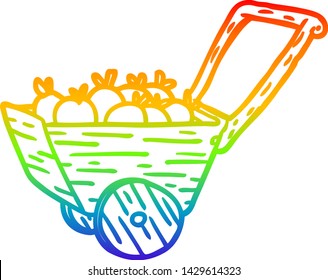 rainbow gradient line drawing of a cart full of fresh apples