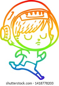 dibujo de una mujer astronauta de dibujos animados con gradiente de color arcoiris