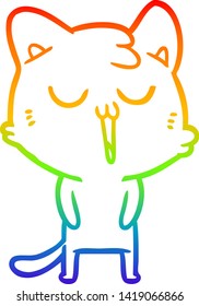 rainbow gradient line drawing of a cartoon cat singing