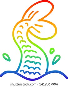 rainbow gradient line drawing of a cartoon mermaid tail