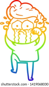 rainbow gradient line drawing of a cartoon crying man