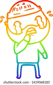 Regenbogen-Farbverlauf-Zeichnung eines Cartoon-Bärenmanns weinend