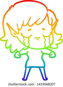 Regenbogen-Farbverlauf-Zeichnung einer Cartoon weinenden Elfenmädchen