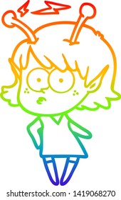 dibujo de una chica alienígena con gradiente de arco iris