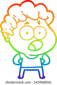 rainbow gradient line drawing of a cartoon man gasping in surprise