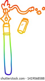 rainbow gradient line drawing of a cartoon fountain pen