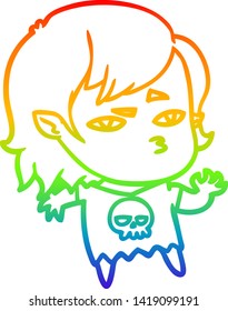 rainbow gradient line drawing of a cartoon vampire girl