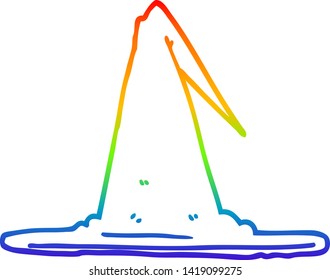 rainbow gradient line drawing of a cartoon witch hat