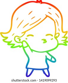 rainbow gradient line drawing of a cartoon woman