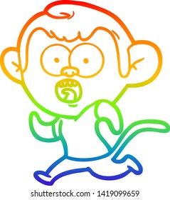 rainbow gradient line drawing of a cartoon running monkey