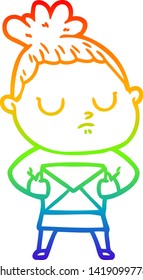rainbow gradient line drawing of a cartoon calm woman