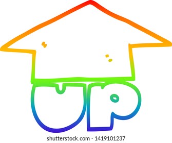 rainbow gradient line drawing of a cartoon up arrow