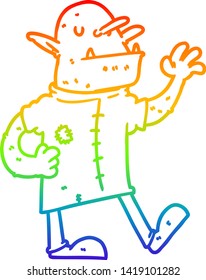 rainbow gradient line drawing of a cartoon goblin