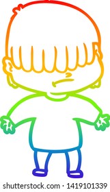 dibujo de una línea de gradiente de arco iris de un niño de dibujos animados con el pelo desordenado