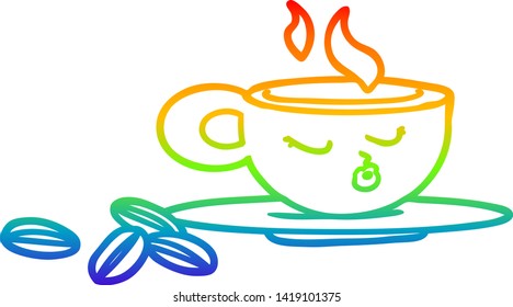 rainbow gradient line drawing of a cartoon espresso mug