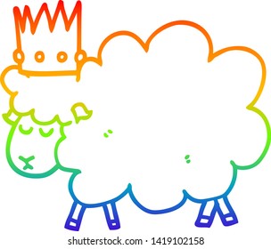 rainbow gradient line drawing of a cartoon sheep wearing crown