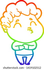 rainbow gradient line drawing of a cartoon man pouting