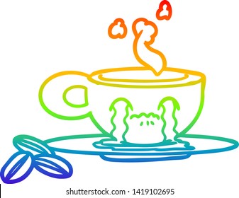 rainbow gradient line drawing of a cartoon crying espresso mug