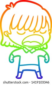 rainbow gradient line drawing of a cartoon woman talking loudly