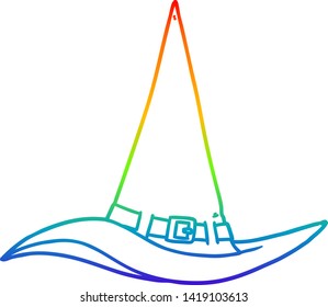 dibujo de la línea de gradiente del arco iris de un sombrero de bruja de dibujos animados