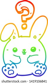 rainbow gradient line drawing of a cartoon rabbit with question mark