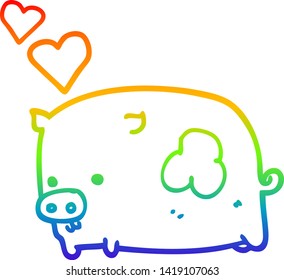 Regenbogengradientenzeichnung eines verliebten Kartoonschweins