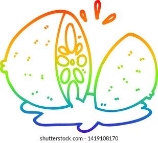 rainbow gradient line drawing of a cartoon cut lemon