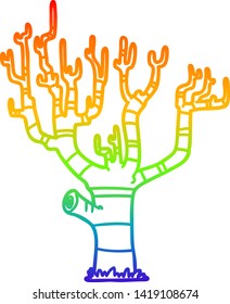 Regenbogengradientenzeichnung eines Cartoon Winterbaums