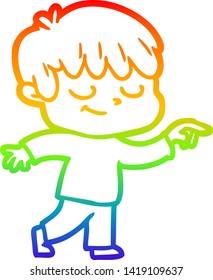 dibujo de una línea de gradiente de arco iris de un niño feliz con dibujos animados