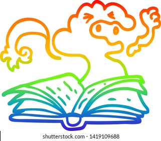 rainbow gradient line drawing of a cartoon spell book